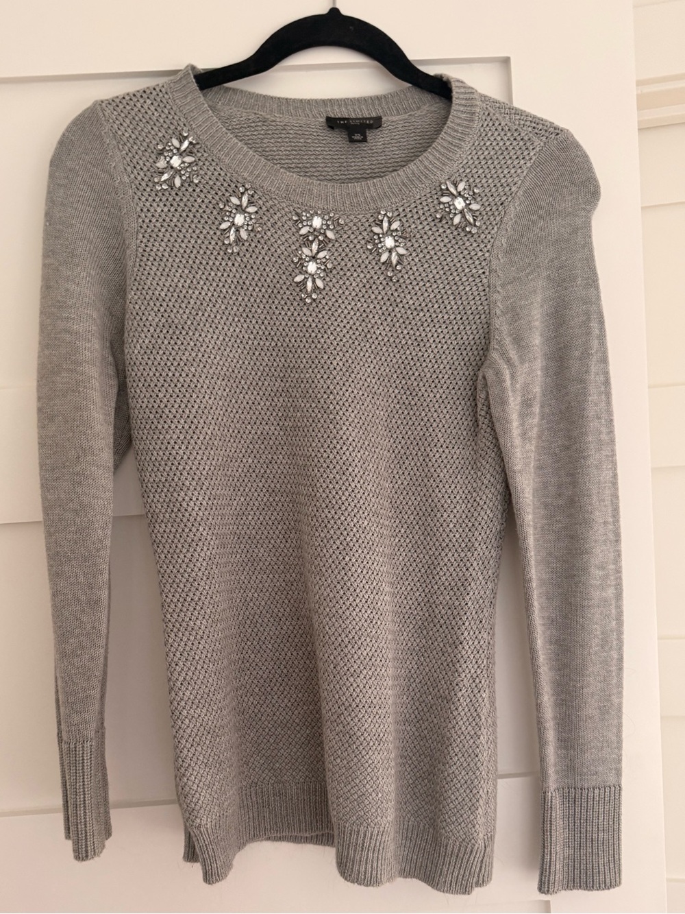 The Limited Light Grey Embellished Knit Sweater